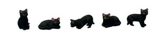Set Of 5 Black Cats, Doll House Miniatures, Animals & Pets, Cats.