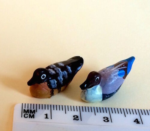Pair of Ducks Dolls House Miniature Bathtime  or Garden Pond Scene
