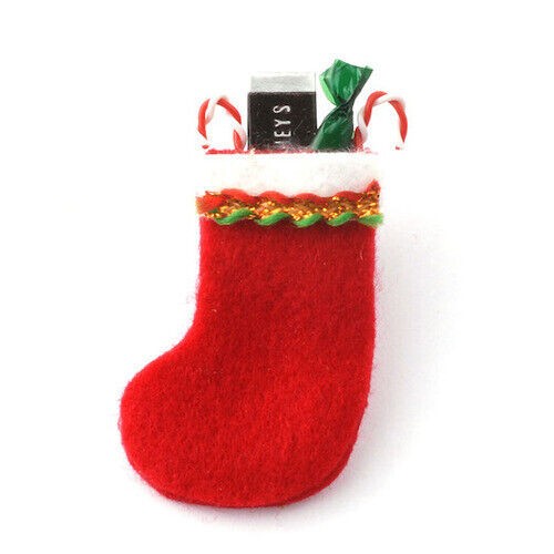 Filled Christmas Stocking, Xmas Dolls House Miniature Seasonal Festive.
