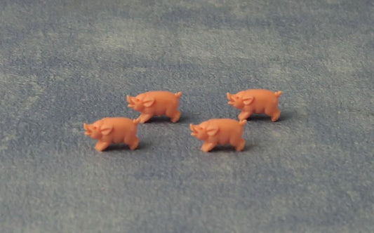 4 Toy Pigs,  Dolls House Miniatures 15mm Long, Miniature Piggy. Piggies