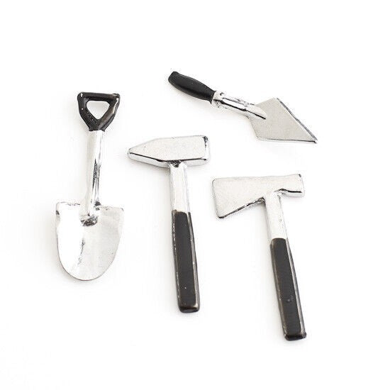 Four Piece Tool Set, Dolls House Miniature Accessory. 1;12th Scale