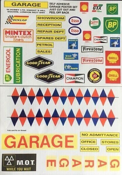 Garage Poster Sticker Set, Car Garage Accessories, ESSO, BP, Firestone, Cars