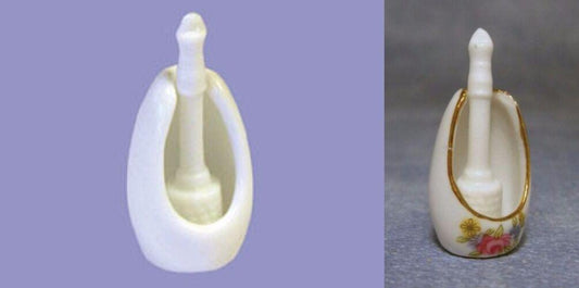 Toilet brush, floral pattern or plain white, doll house miniatures, Bathroom