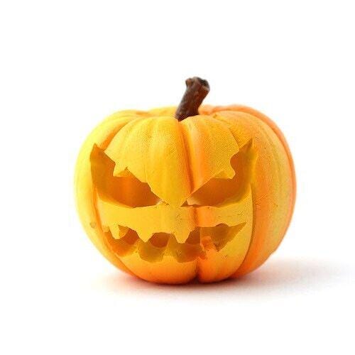 Large carved pumpkin, dolls house miniatures, halloween garden accessory