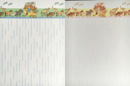 3 sheets of noah' ark wallpaper, blue or pink for a dolls house, miniature,