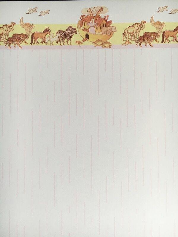 3 sheets of noah' ark wallpaper, blue or pink for a dolls house, miniature,