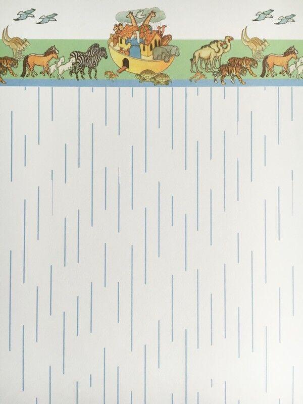 3 sheets of noah' ark wallpaper, blue or pink for a dolls house, miniature,