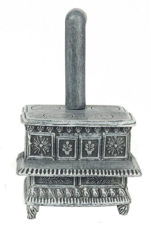 Kitchen stove in grey, dolls house miniature, cooker 1.12 scale, chimney