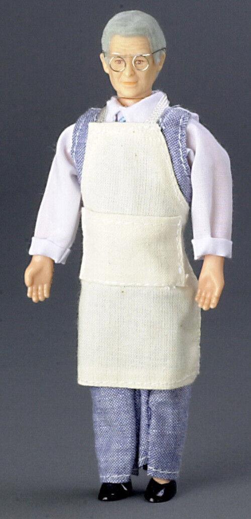 Male doll with glasses the shopkeeper, dolls house miniature