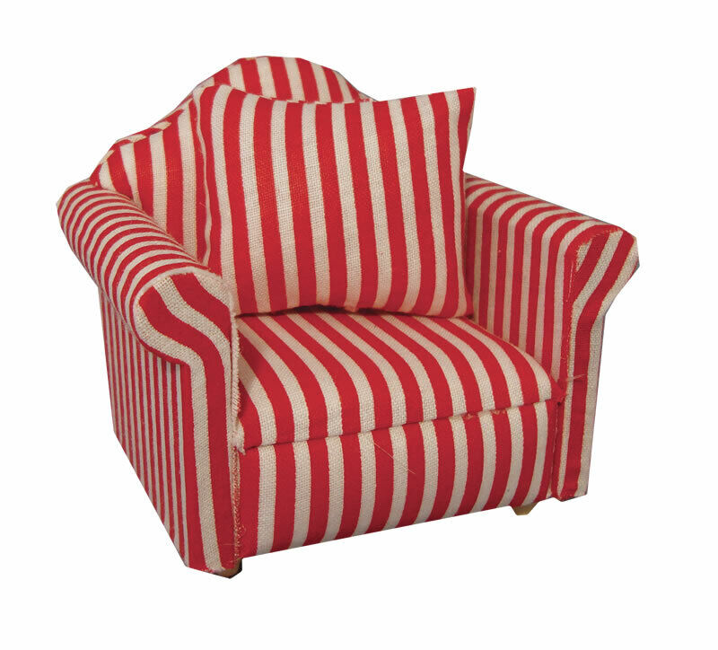 Red & White Striped Sofa Chair, Dolls House Miniature, Furniture Miniatures