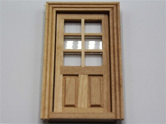 24th Scale Opening Internal Bare Wood Door 6 Panes, Dolls House Miniature, DIY