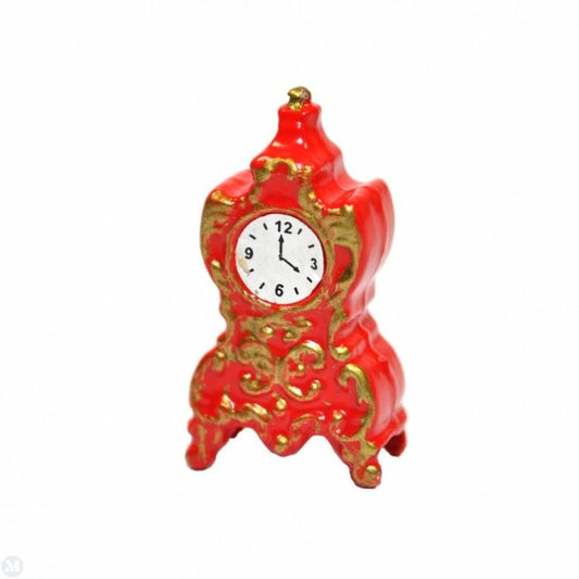 Red Mantel Clock, Dolls House Miniatures, 1.12 Scale Mantle