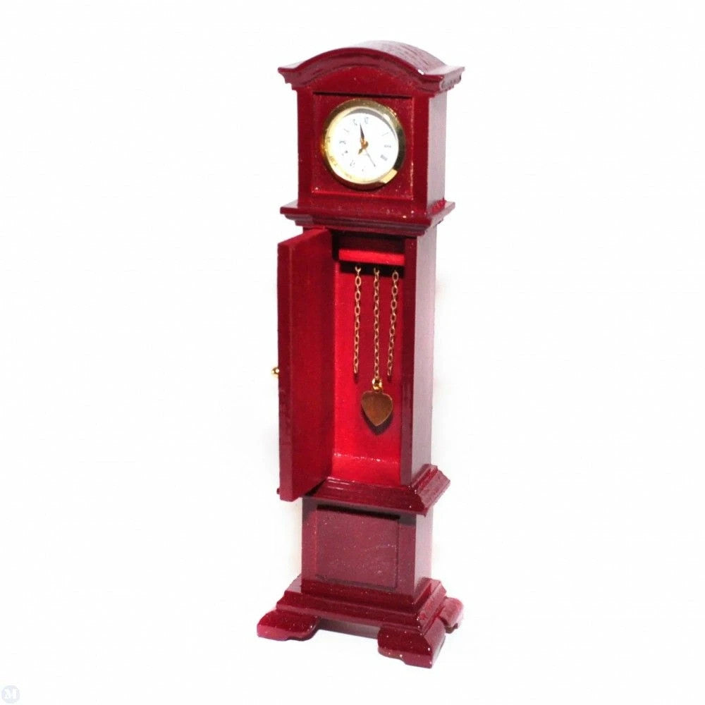 Working Mahogany Grandfather Clock, Dolls House Miniature, 1.12 Scale,