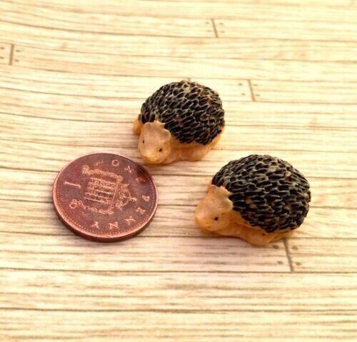 Hedgehogs Pair, Miniature Garden Accessory, Doll House 1.12th