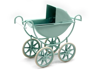 Light Blue Pram, Dolls House Miniatures Nursery  1/12 scale, Metal