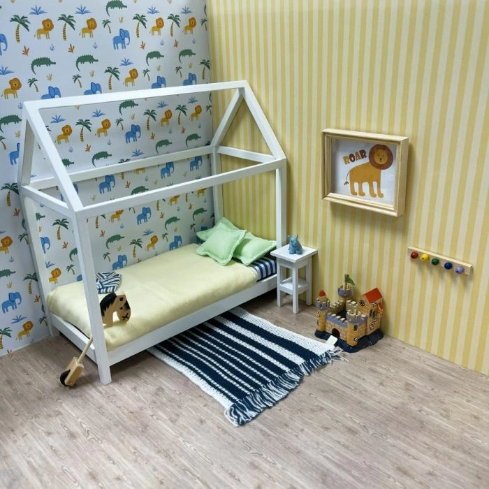Coloured Wooden Storage Peg Rack, Dolls House Miniature, Classroom Nursery