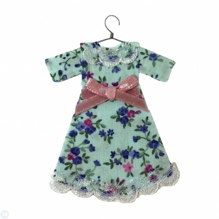 Floral Child's Dress On Hanger, Dolls House Miniature Doll Accessory