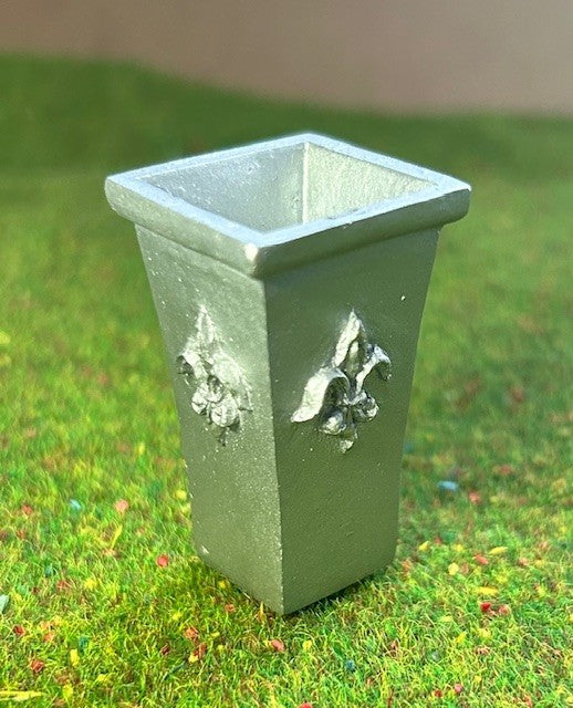 Silver Vase With Embossed Emblem, Dolls House Miniature, Plant Accessory