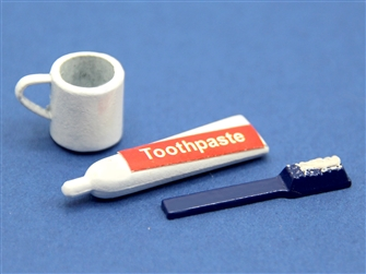 Toothpaste Set, Dolls House Miniature Bathroom Accessory, Toothbrush, Cup