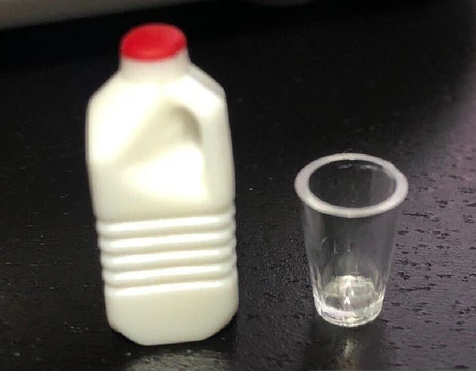 Milk & Glass, Dolls House Miniatures Kitchen Accessory. 1.12 Scale Miniature,