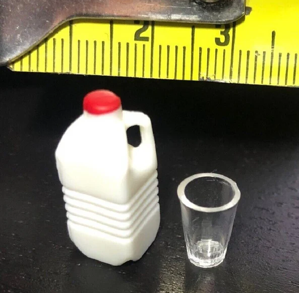 Milk & Glass, Dolls House Miniatures Kitchen Accessory. 1.12 Scale Miniature,
