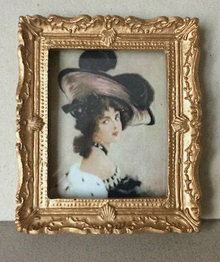 Framed Portrait Of Elegant Lady In A Hat, Dolls House Miniatures, Picture