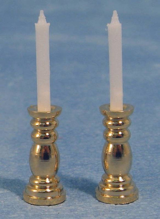 Golden Candlesticks, Dolls House Decor Lighting, Miniature Candles With Holders