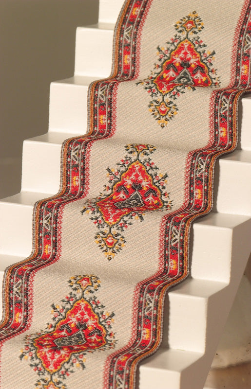 Cream & Red Stair Carpet, Doll House Miniature, Home Decor, Staircase