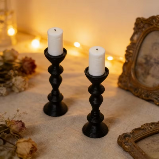 Black Candlesticks, Dolls House Miniatures, Room Accessory, Church, Victorian