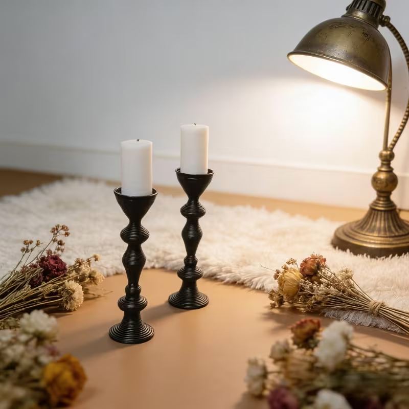 Black Candlesticks, Dolls House Miniatures, Room Accessory, Church, Victorian