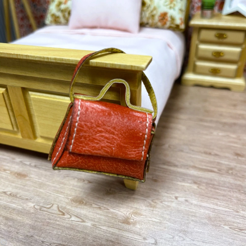 Red Handbag, Doll House Miniatures, Doll Accessory 1.12th Scale Bag