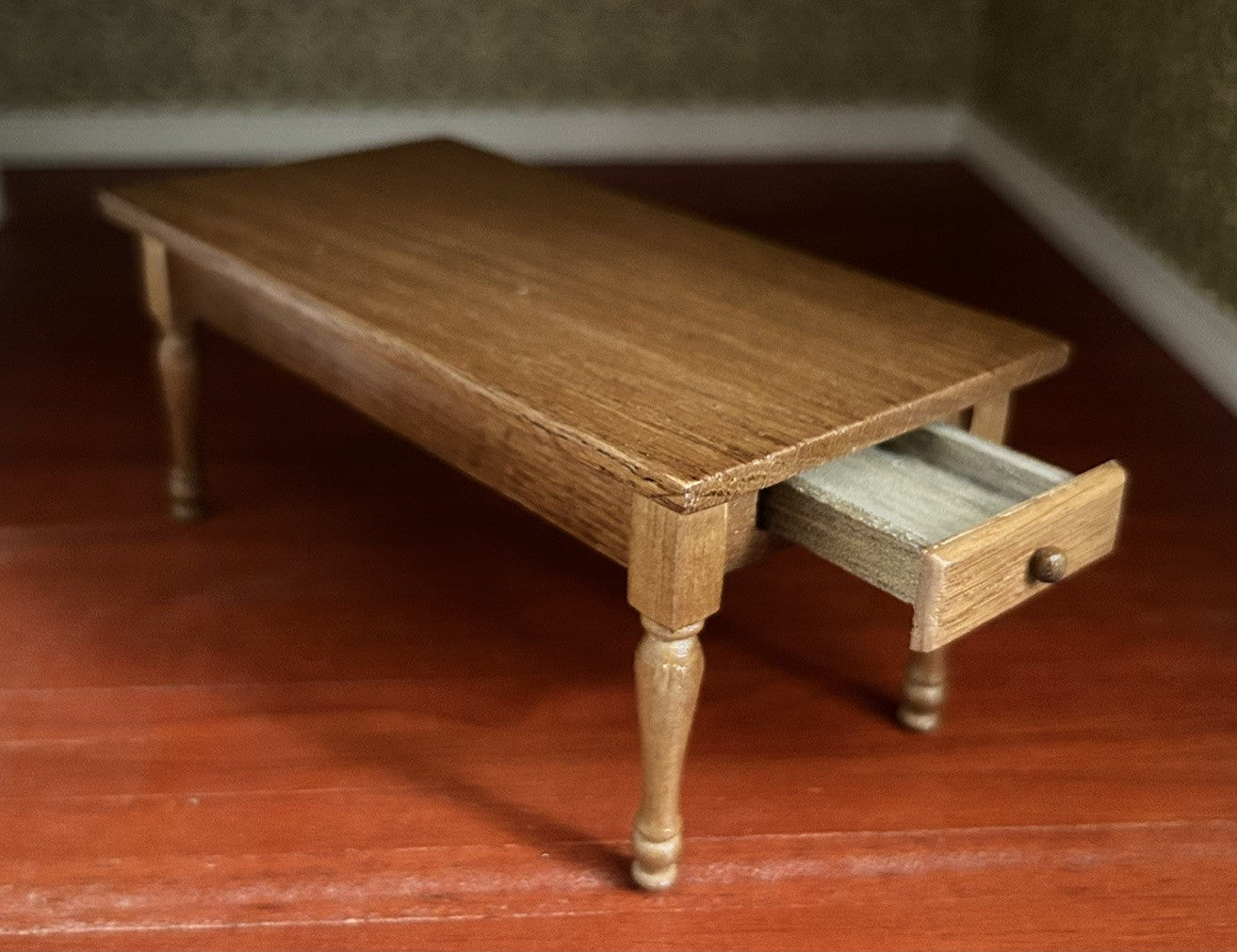 Oak Table With Drawer, Dolls House Miniatures, 1.12 Scale Furniture, Kitchen