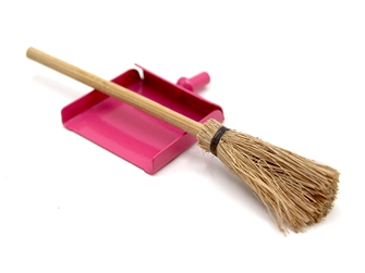 Sweeping Brush & Pink Dustpan, Miniature Item, Cleaning Product, 1/12th Scale