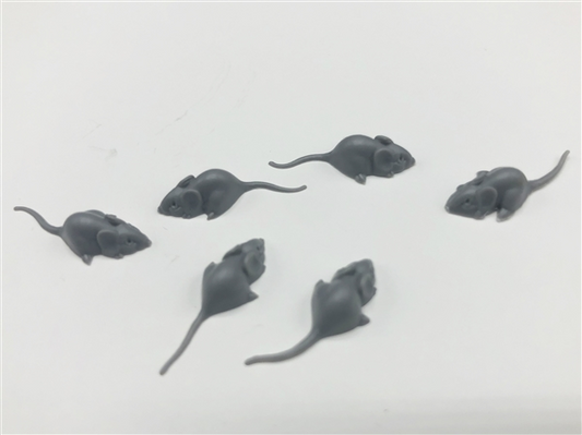 Set of Six Grey Mice Dolls House Miniatures Pets Animals, Rodents 1.12th Scale
