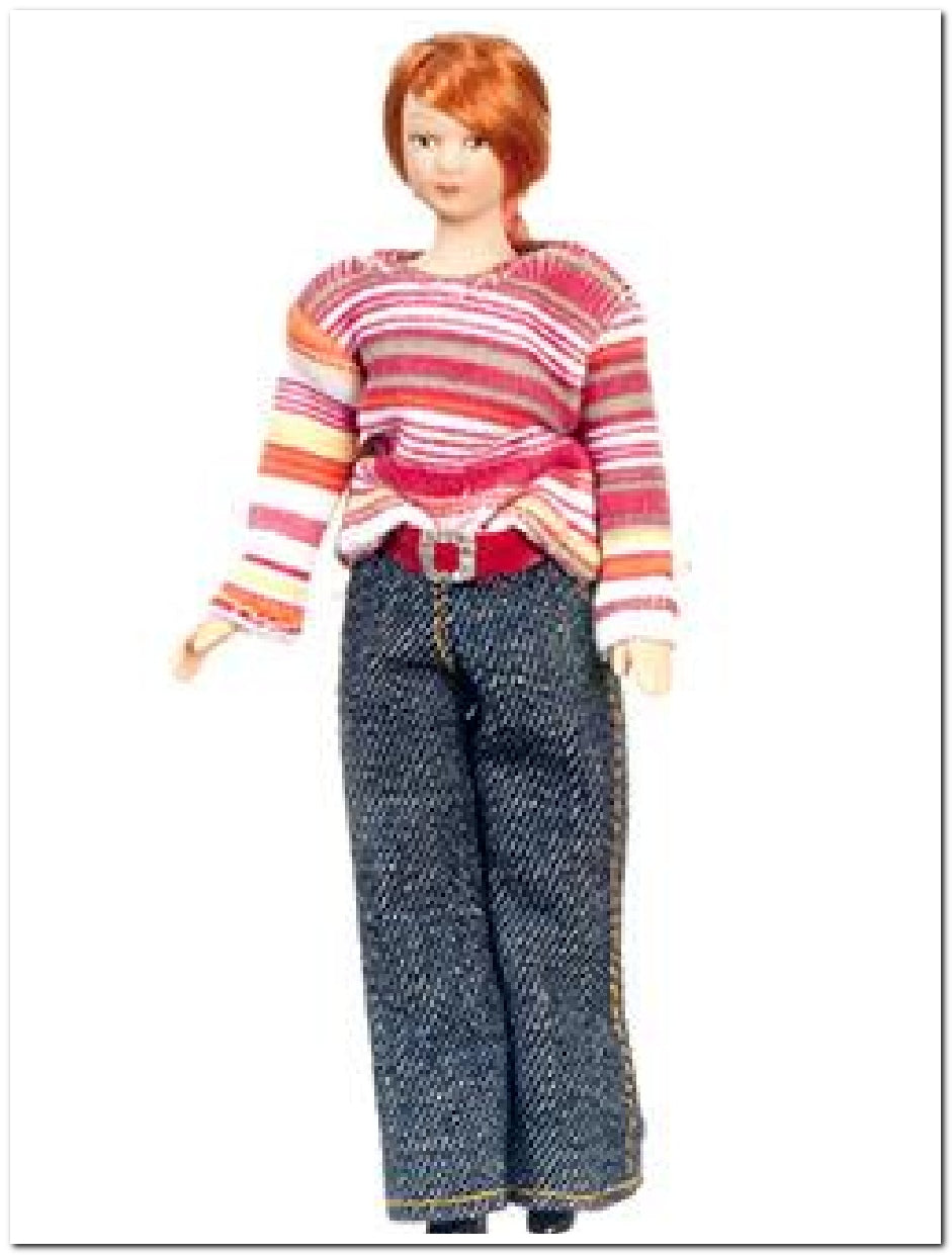 Female Doll In Jeans & Jumper, Dolls House Miniature 1.12 Scale, Lady Modern
