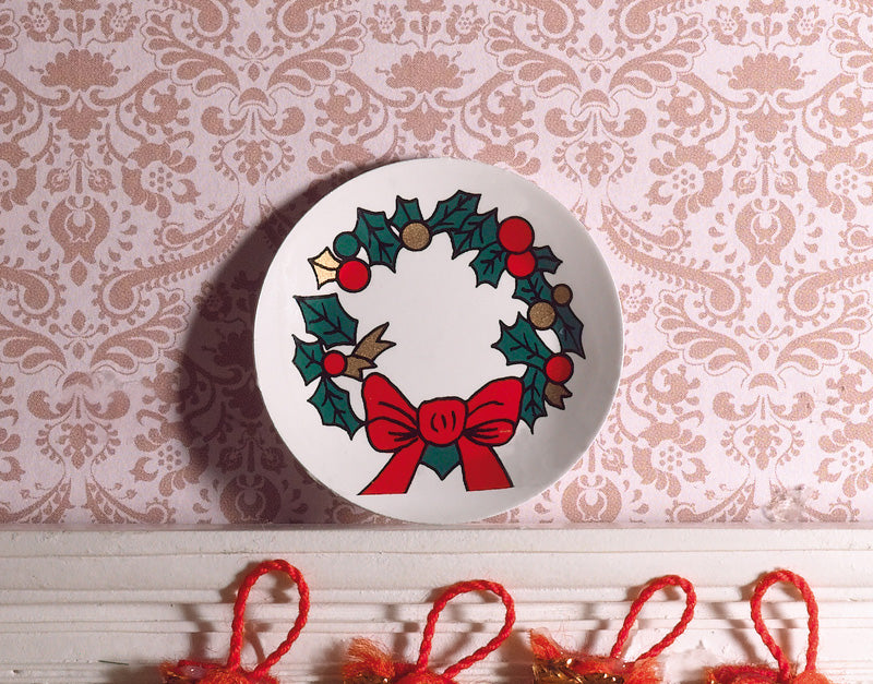Christmas Wall Plate, Dolls House Miniature Xmas Decoration, 1.12 Scale