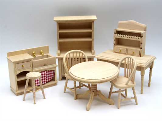 Barewood Country Kitchen set, Dolls House Miniature Furniture 1.12 Scale