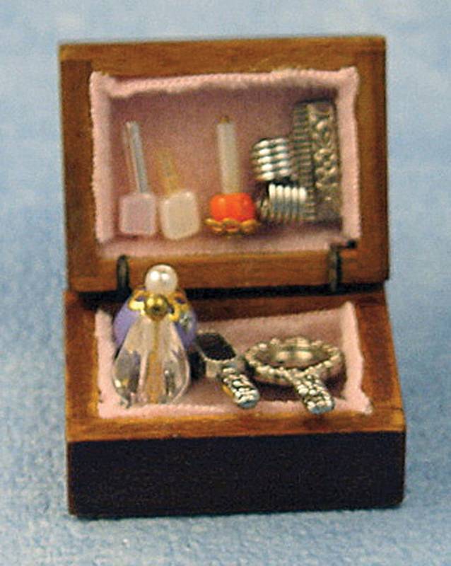 Filled Vanity Box, Dolls House Miniature, Bedroom Accessory. 1.12 Scale