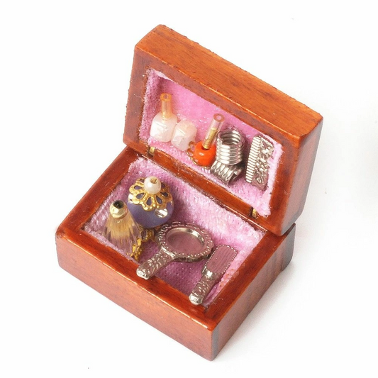 Filled Vanity Box, Dolls House Miniature, Bedroom Accessory. 1.12 Scale