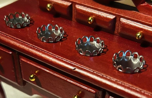 4 Tiny Round Silver Trays, Dolls House Miniature.